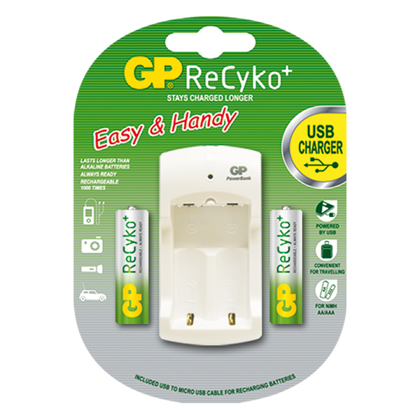 CARREGADOR USB RECYKO C/ 2 PILHAS AA 2000 mAh GP