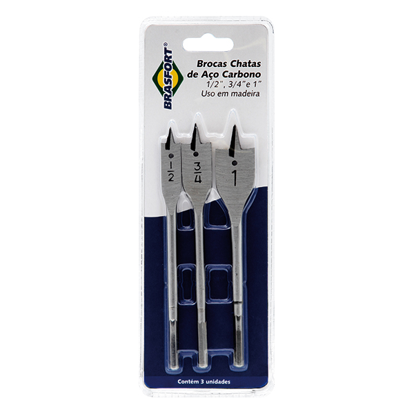 KIT BROCAS CHATA P/ MADEIRA C/ 3 PCS 1/2, 3/4 e 1 BRASFORT