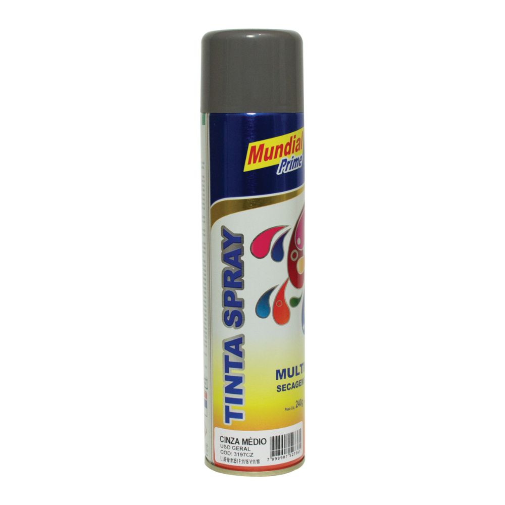 TINTA SPRAY USO GERAL CINZA MEDIO 400ML MUNDIAL PRIME