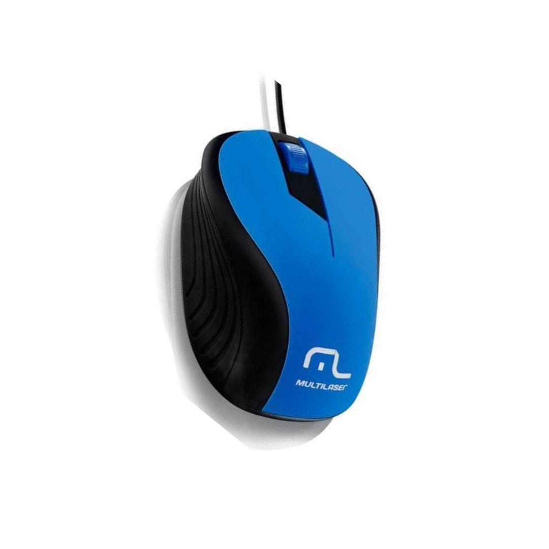 MOUSE COM FIO EMBORRACHADO USB MO226 AZUL/PRETO  MULTILASER