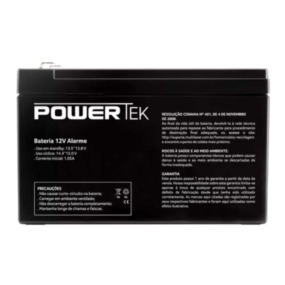 BATERIA 12V 7A ALARME SELADA EN011A POWERTEK MULTILASER