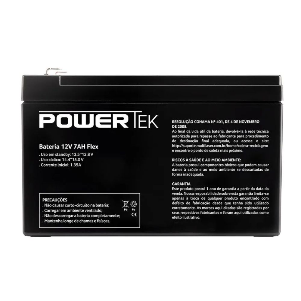 BATERIA 12V 7AH FLEX SELADA EN012 POWERTEK MULTILASER