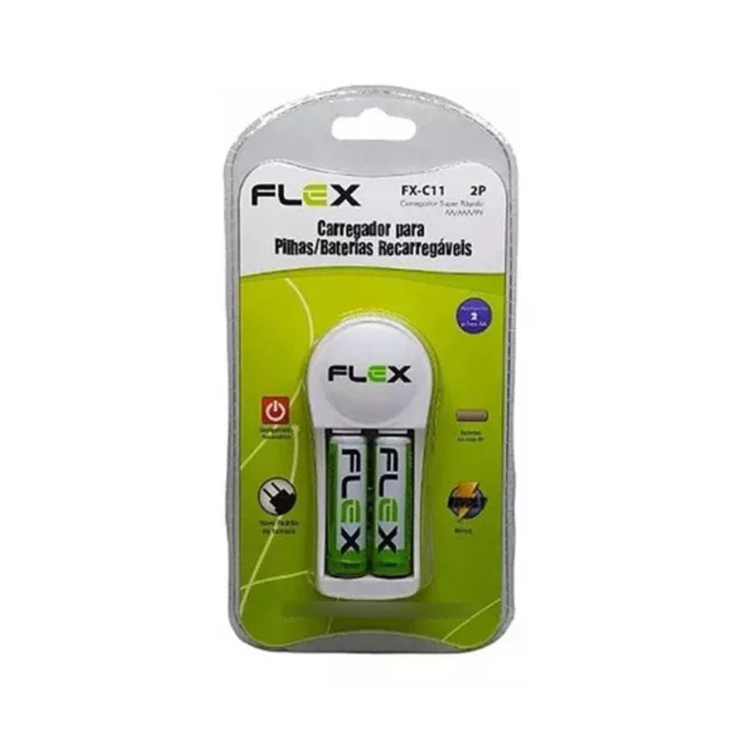 CARREGADOR AA/AAA/9V BIVOLT C/ 2 PILHA AA 2900MAH FX-C11 FLEX