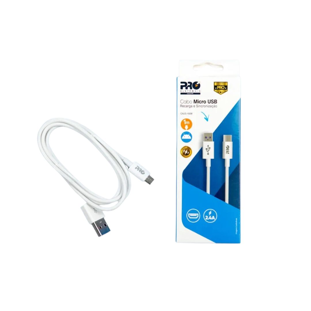 CABO CARREGADOR USB V8/MICRO 2.4A 1M CAUS-100M BRANCO  PROELETRONIC