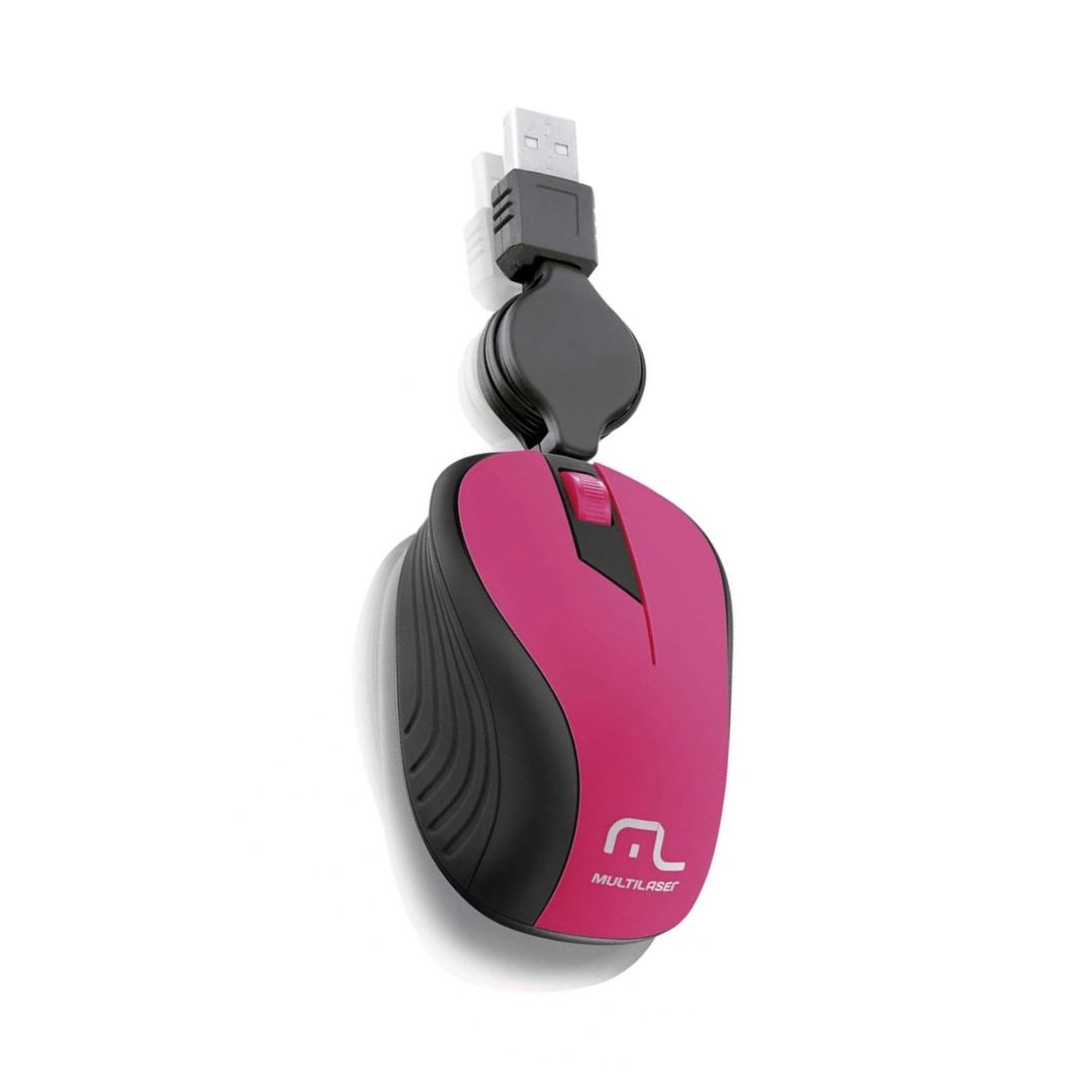 MOUSE COM FIO RETRATIL WAVE USB MINI 1200DPI MO233 ROSA MULTILASER