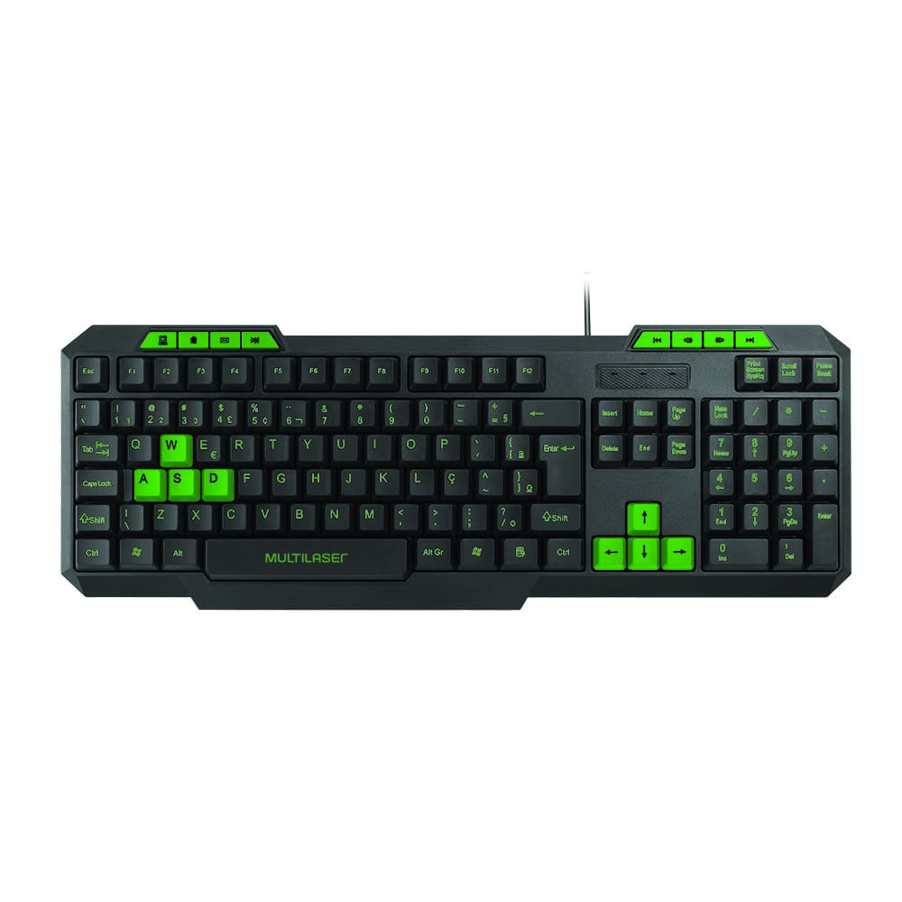 TECLADO USB GAMER MULTIMIDIA TC243 PRETO/VERDE MULTILASER