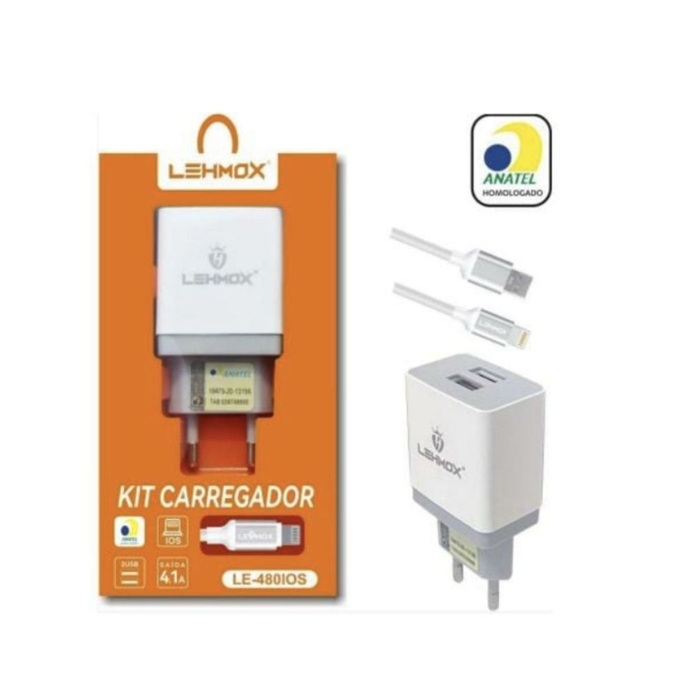 CARREGADOR CELULAR ULTRA RAPIDO LIGHT IPHONE 4.1A C/ 2 ENTRADA USB CABO 1M LEY-480 LEHMOX