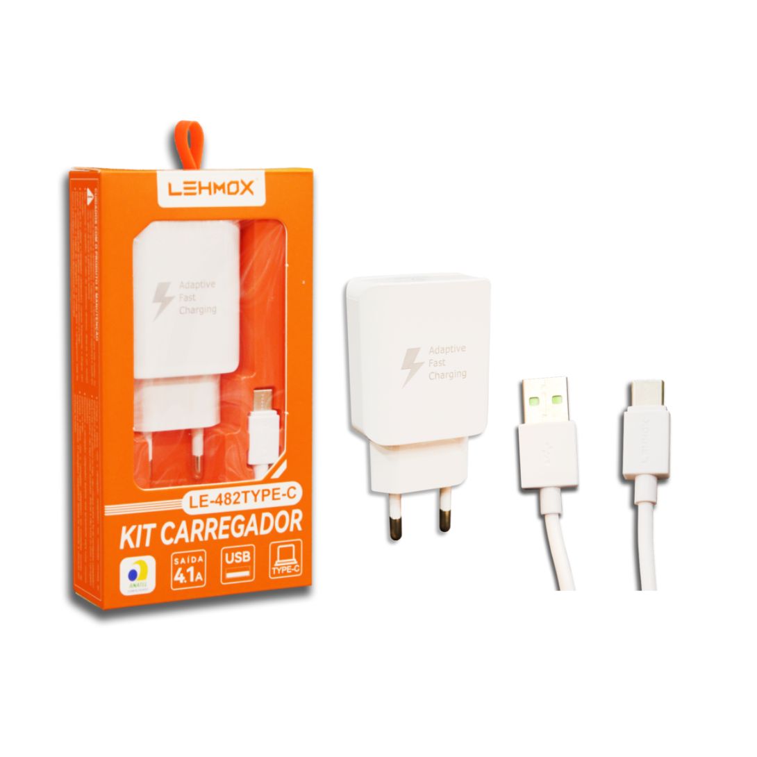 CARREGADOR CELULAR ULTRA RAPIDO TYPE C 4.1A C/ 1 ENTRADA USB CABO 1M LEY-482 LEHMOX