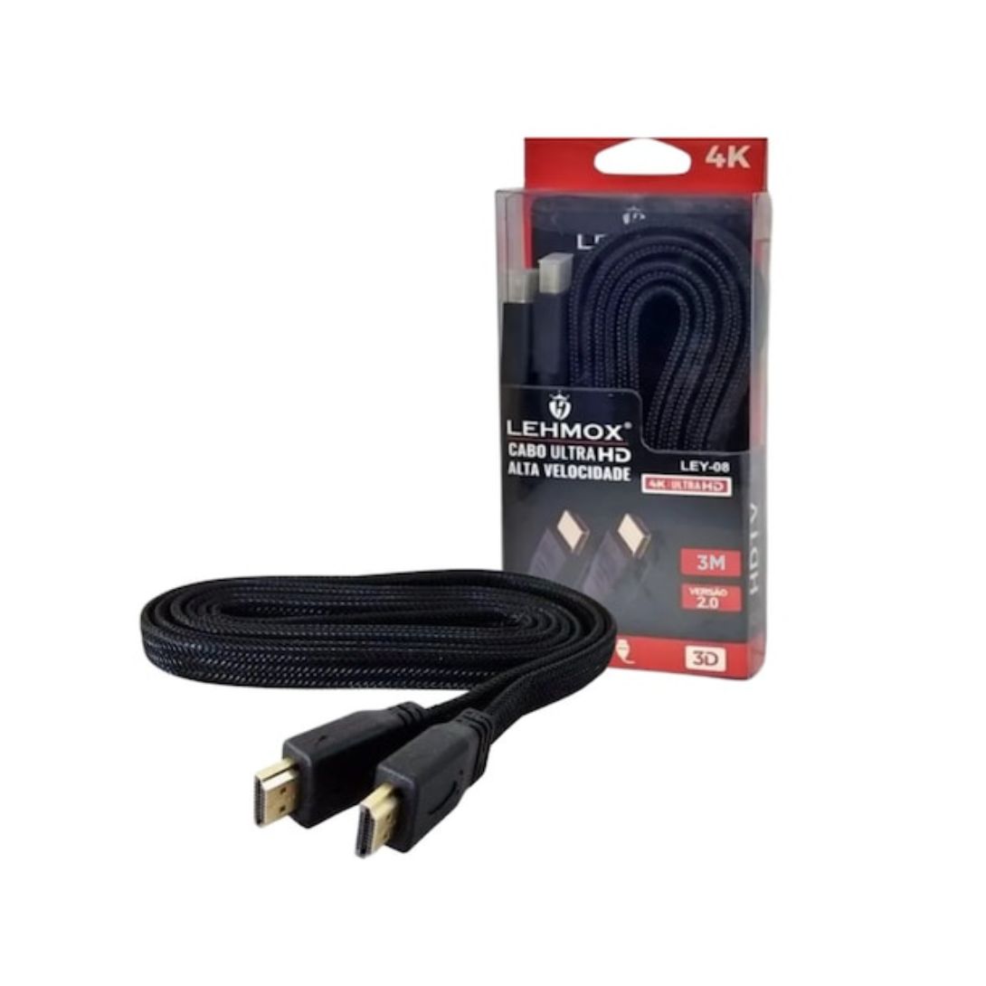 CABO HDMI GOLD 2.0 3M 4K ULTRA HD LEY-09 PRETO LEHMOX