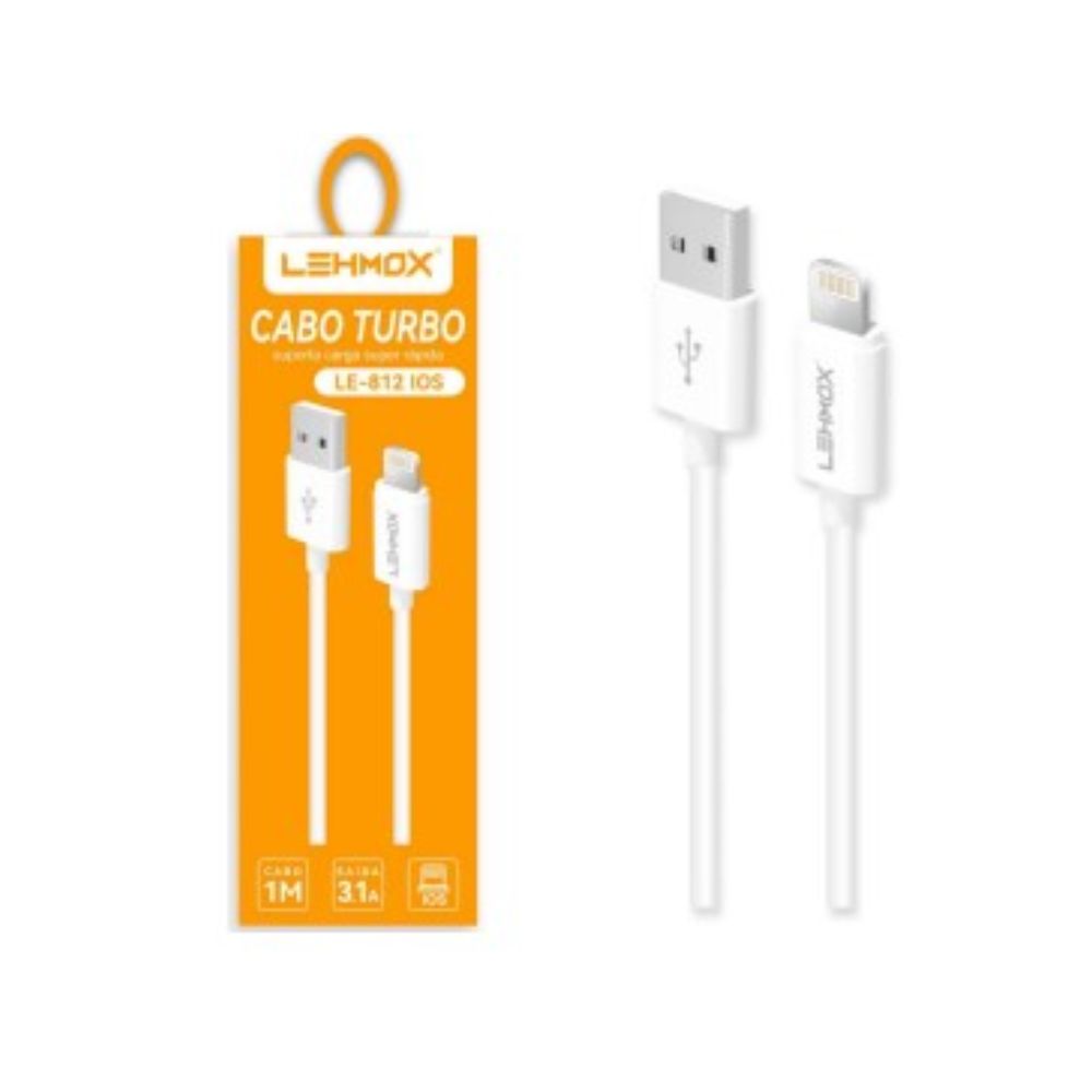 CABO CARREGADOR USB LIGHT IPHONE 3.1A 2M LEY-812 BRANCO LEHMOX