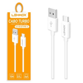 CABO CARREGADOR USB TYPE C 3.1A 1M LEY-813 BRANCO LEHMOX