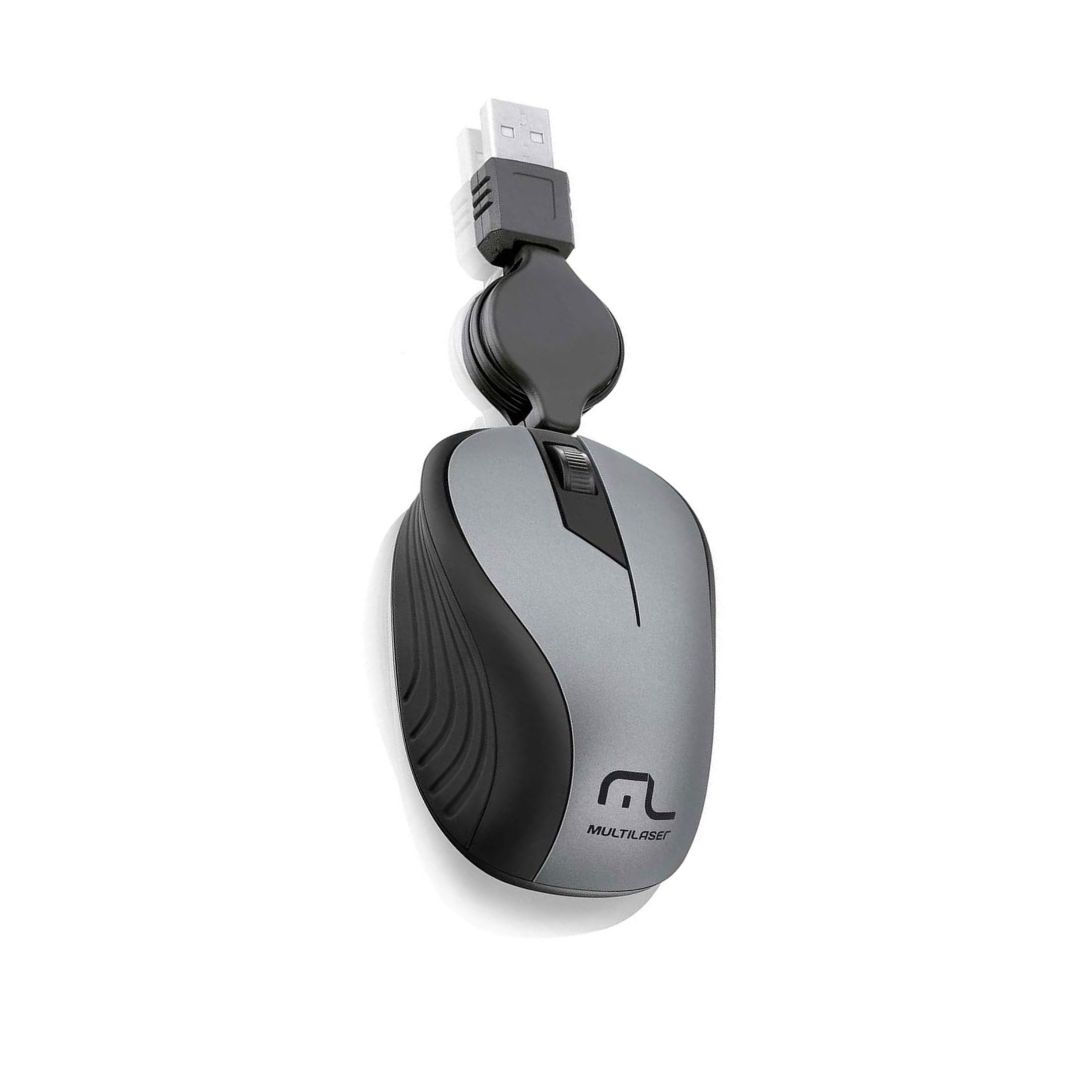 MOUSE COM FIO RETRATIL WAVE USB MINI 1200DPI MO232 CINZA MULTILASER