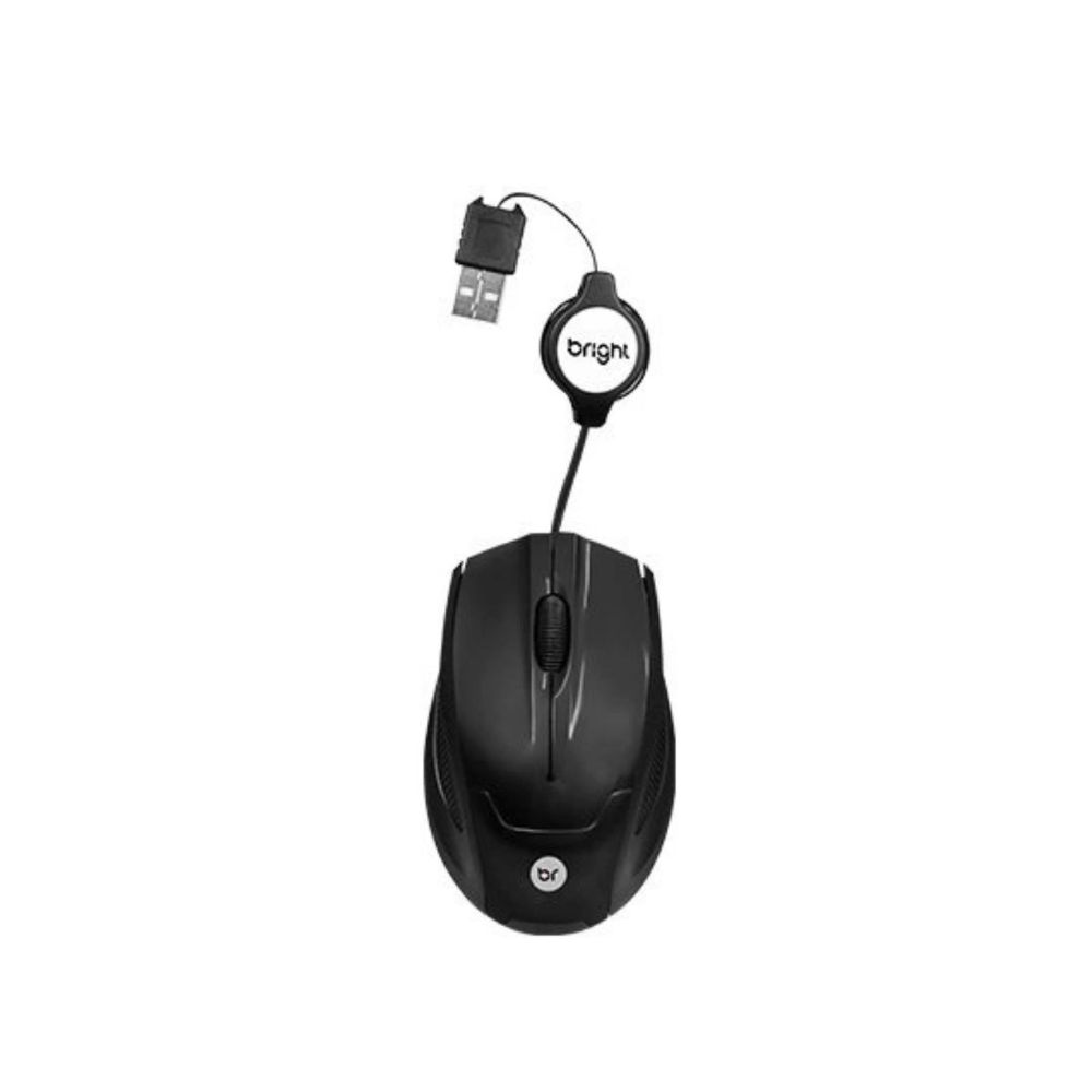 MOUSE COM FIO RETRATIL USB MINI 1000DPI 0111 PRETO BRIGHT