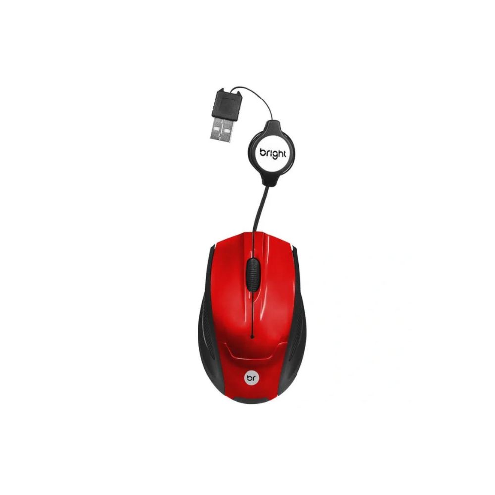 MOUSE COM FIO RETRATIL USB MINI 1000DPI VERMELHO BRIGHT