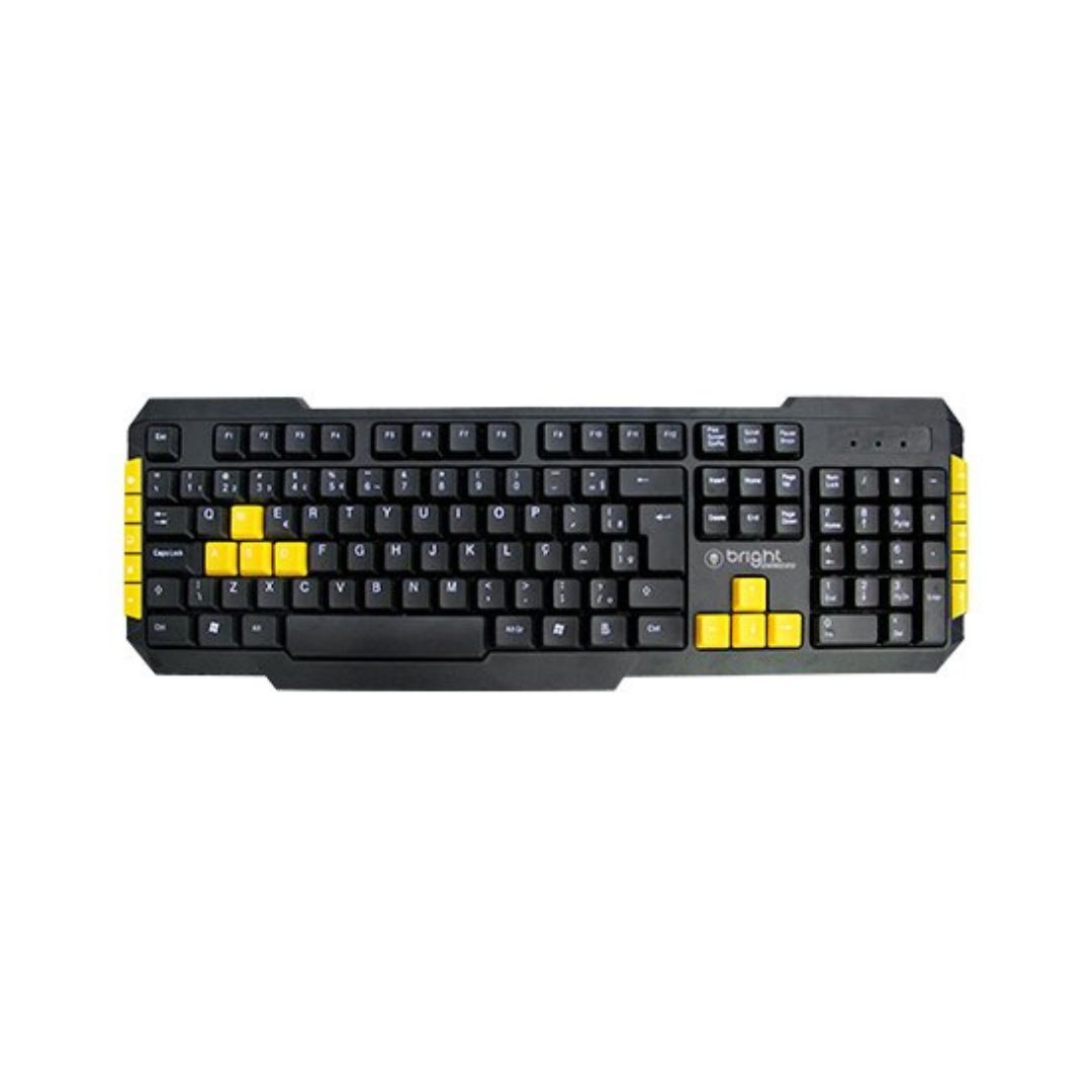 TECLADO USB MULTIMIDIA GAMER PRETO/AMARELO BRIGHT