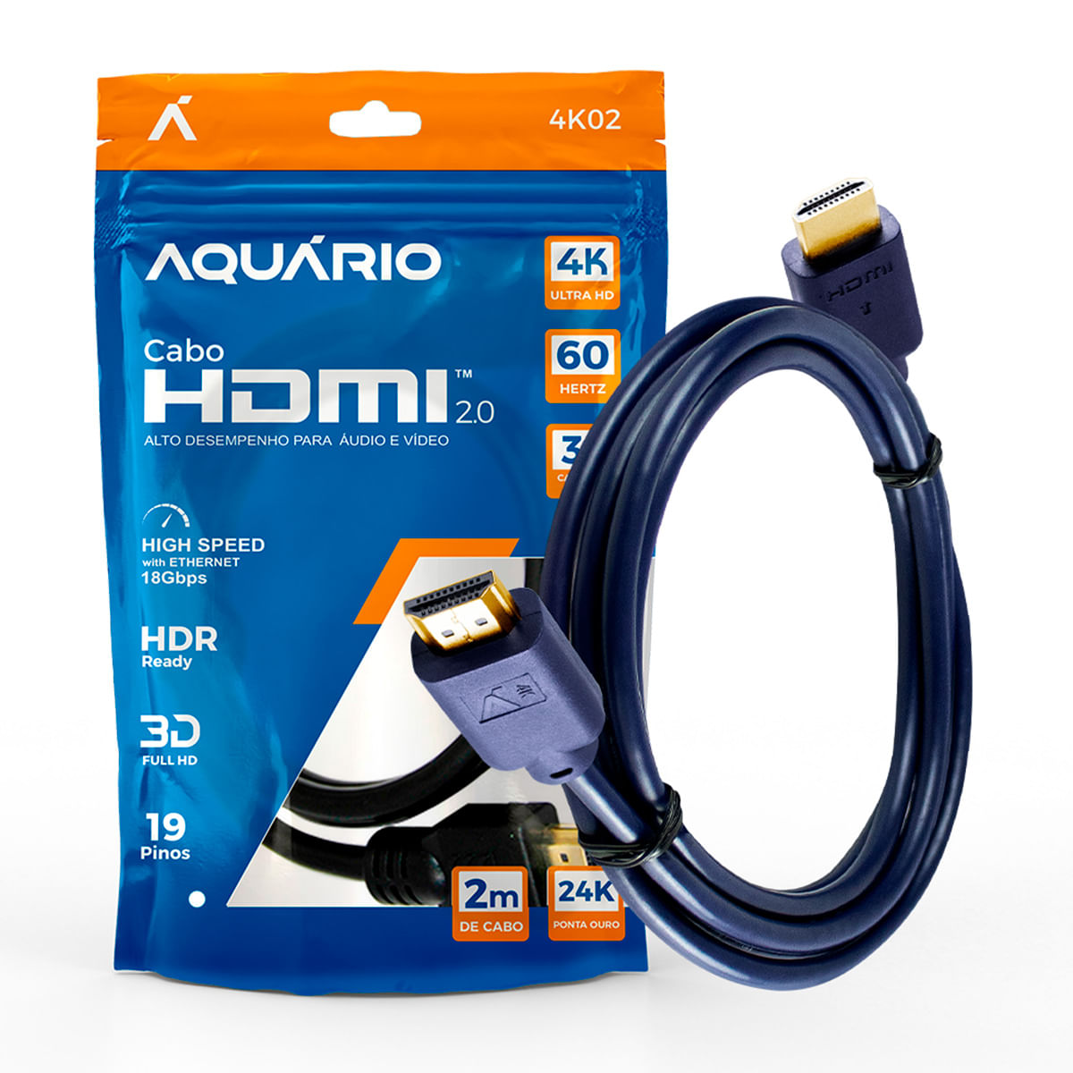 CABO HDMI GOLD 2.0 2M 4K 3D PRETO AQUARIO