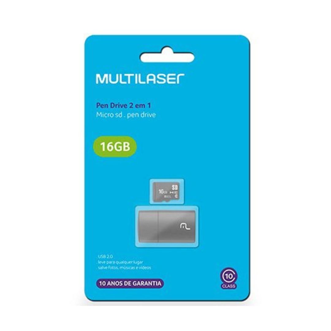 CARTAO DE MEMORIA CLASSE 10 16GB + LEITOR USB PRETO MULTILASER