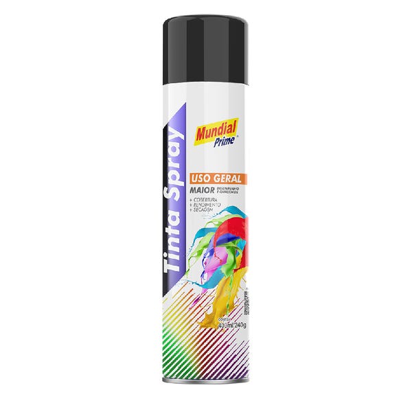 TINTA SPRAY USO GERAL PRETO SEMI BRILHANTE 400ML MUNDIAL PRIME