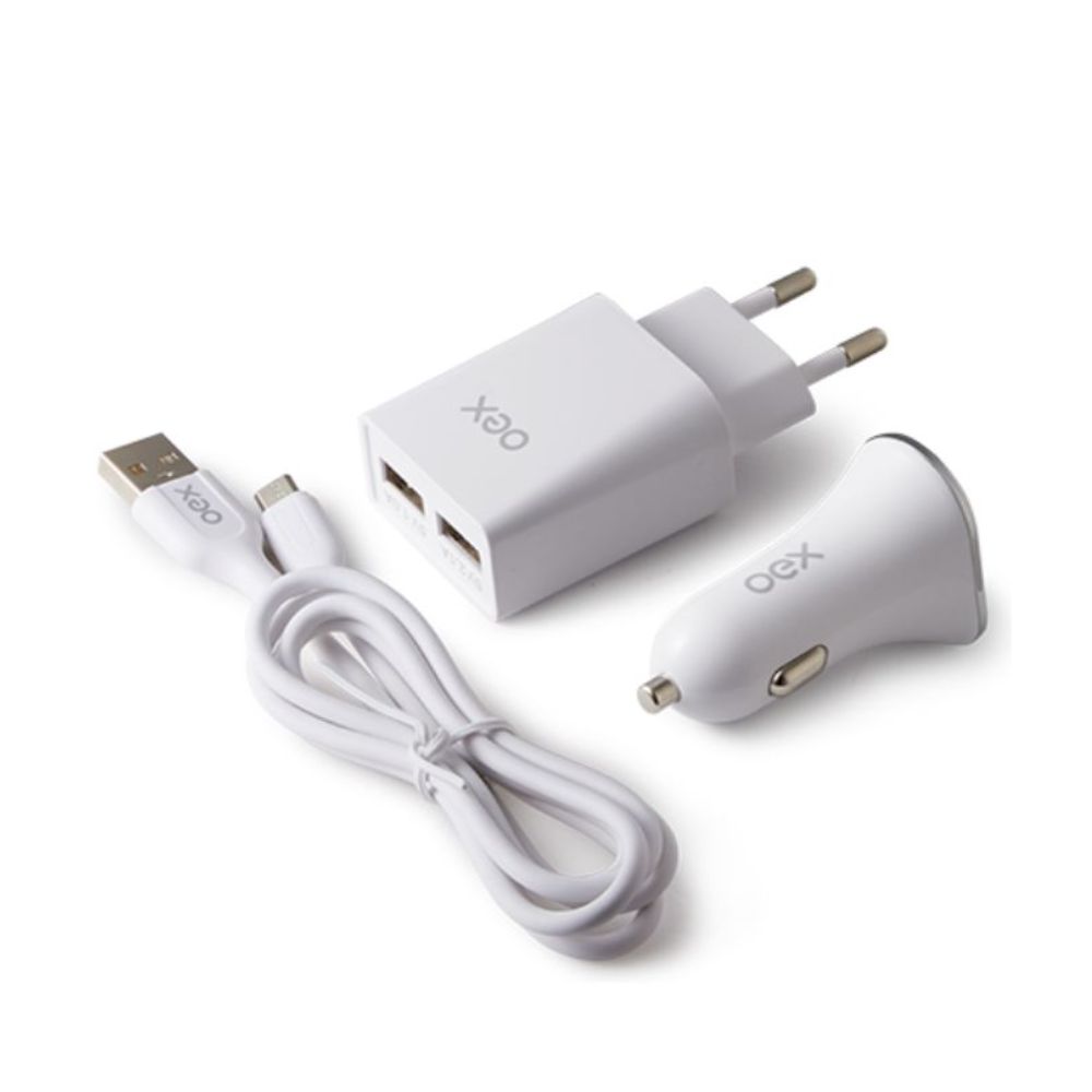 KIT CARREGADOR AUTOMOTIVO + CARREGADOR MICRO USB  C/ 2 ENTRADA USB 3.1A KV301 OEX