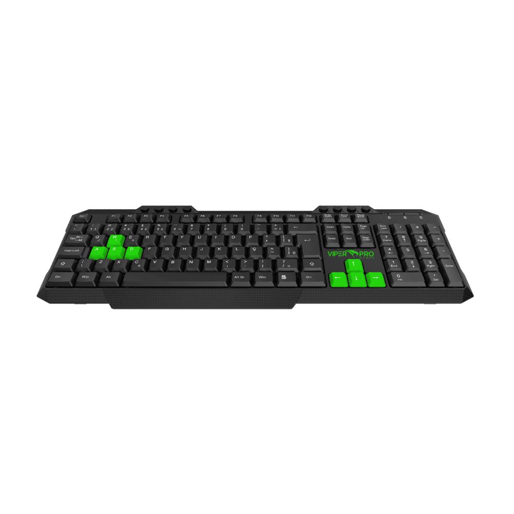 TECLADO USB MULTIMIDIA GAMER PYTHON PRETO/VERDE VIPER PRO