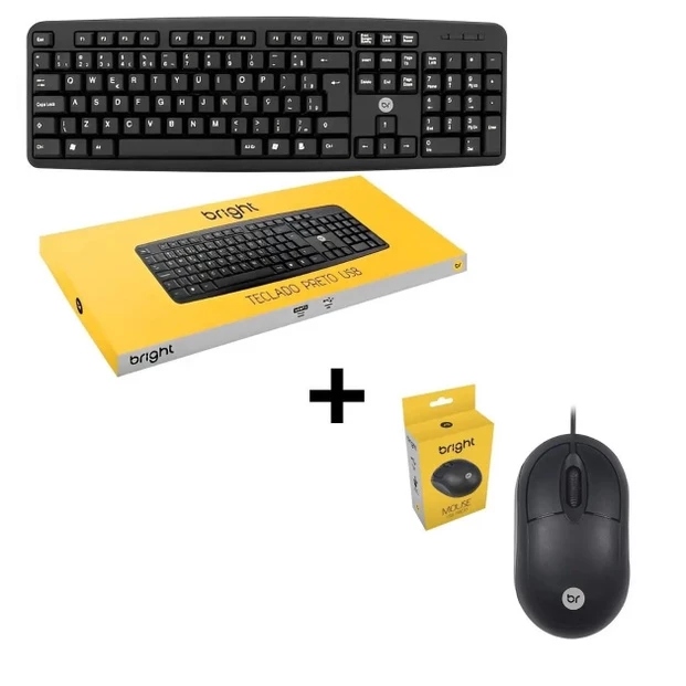 KIT TECLADO E MOUSE USB BASICO 1000DPI CMB03 PRETO BRIGHT