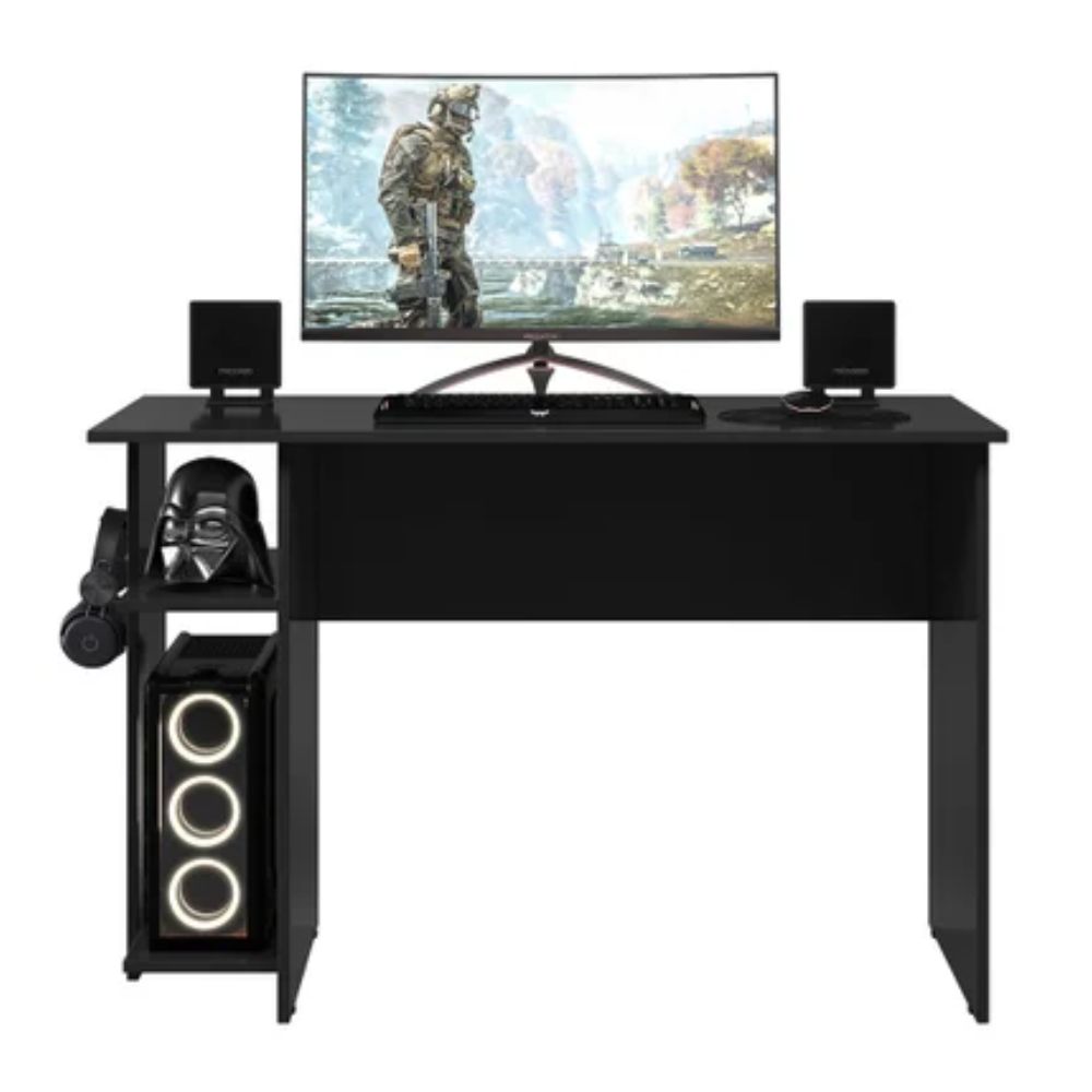 MESA P/ ESCRITORIO E GAMER EM MDP PRETO FOSCO QMOVI