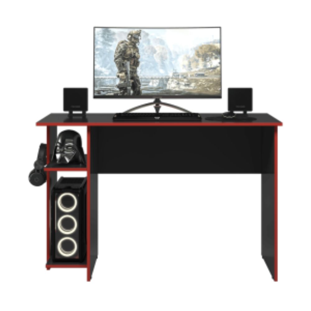 MESA P/ ESCRITORIO E GAMER EM MDP PRETO FOSCO/VERMELHO QMOVI