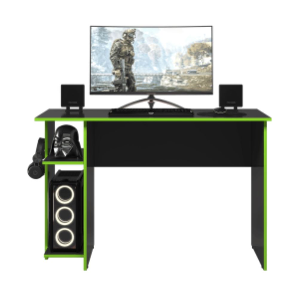 MESA P/ ESCRITORIO E GAMER EM MDP PRETO FOSCO/VERDE QMOVI